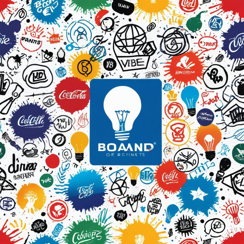 A visually striking collage showcasing the evolution of brand identity, featuring diverse logos in various styles interacting with design tools like sketches and digital tablets. Incorporate elements representing creativity, like paint splashes and light bulbs, and a backdrop of iconic brand colors to symbolize iconic brands. The overall vibe should evoke innovation and expertise in logo development. vibrant colors. vector art. white background.